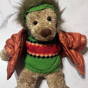 2005 Eddie Bauer Holiday Teddy Bear Plush Orange Down Ski Jacket 14”